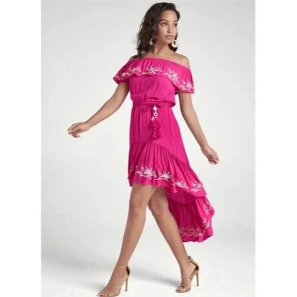 {Venus} Hot Pink Embroidered High-Low Dress Size 12 - Picture 1 of 10